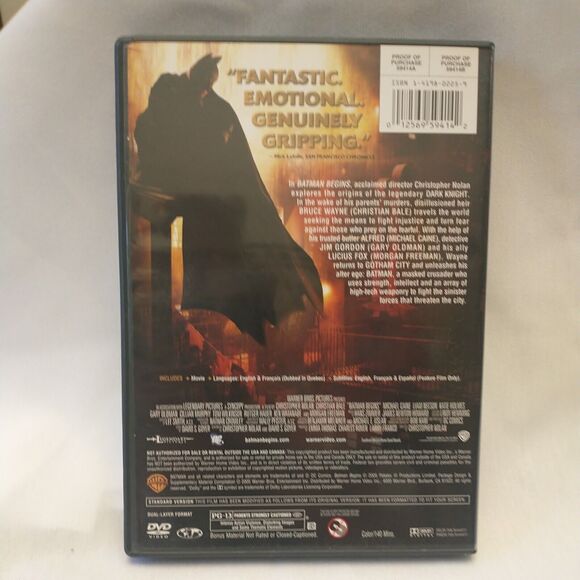 Batman Begins Full-screen Edition DVD Christian Bale, Morgan Freeman, Holmes - Picture 2 of 5